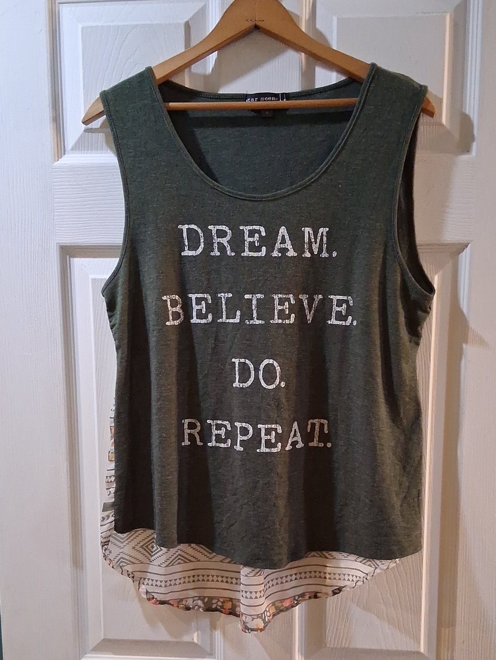 Star Scene Los Angeles Olive Green Graphic Tank with Layered Hem